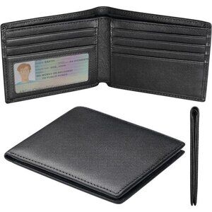 Men's Slim Wallet Leather Bifold Wallet RFID Blocking Thin with ID Window